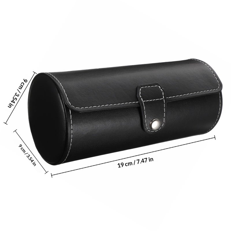 Leather Watch Box Organizer Portable 3 Slot Cylinder Travel Case Men Black - Image 3