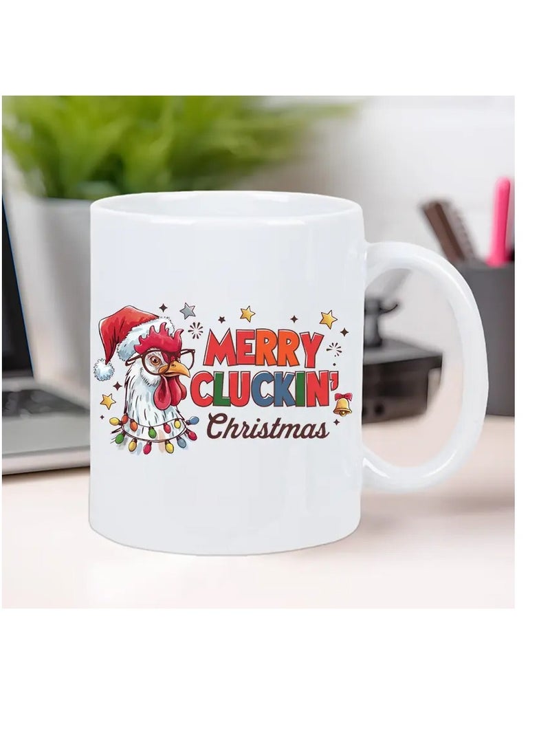 RYN 1pc Merry Cluckin' Christmas Ceramic Coffee Mug - Festive Rooster Design, Insulated, Reusable,Ideal Gift for Coffee Enthusiasts, Men & Women - Image 1