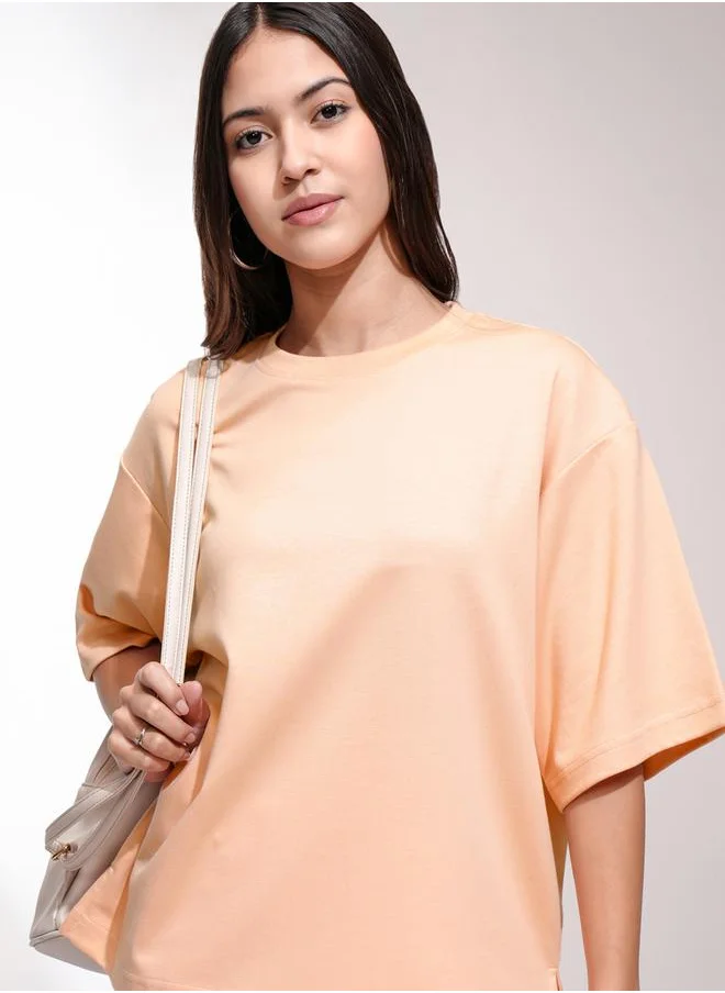 طوكيو توكيز Solid Drop Shoulder Oversized T-Shirt