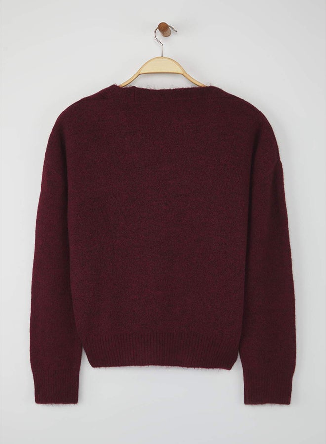 trendyol Wardrobe Essentials Burgundy Wool Wide Fit VNeck Knitwear Cardigan | - Image 5