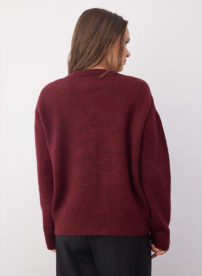 trendyol Wardrobe Essentials Burgundy Wool Wide Fit VNeck Knitwear Cardigan | - Image 4