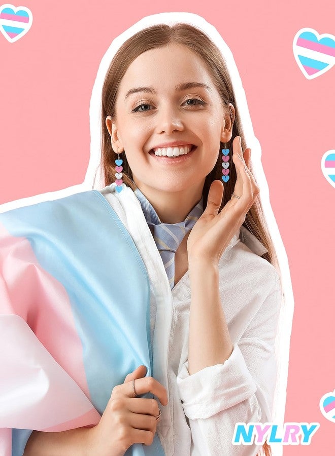 Nylry LGBTQ Rainbow Pride Earrings for Women Men Acrylic LGBT Heart Earrings for Lesbian Transgender Progress Flag Pride Accessories Outfit Gifts LGBT Accessories Outfits-Trans - Image 3