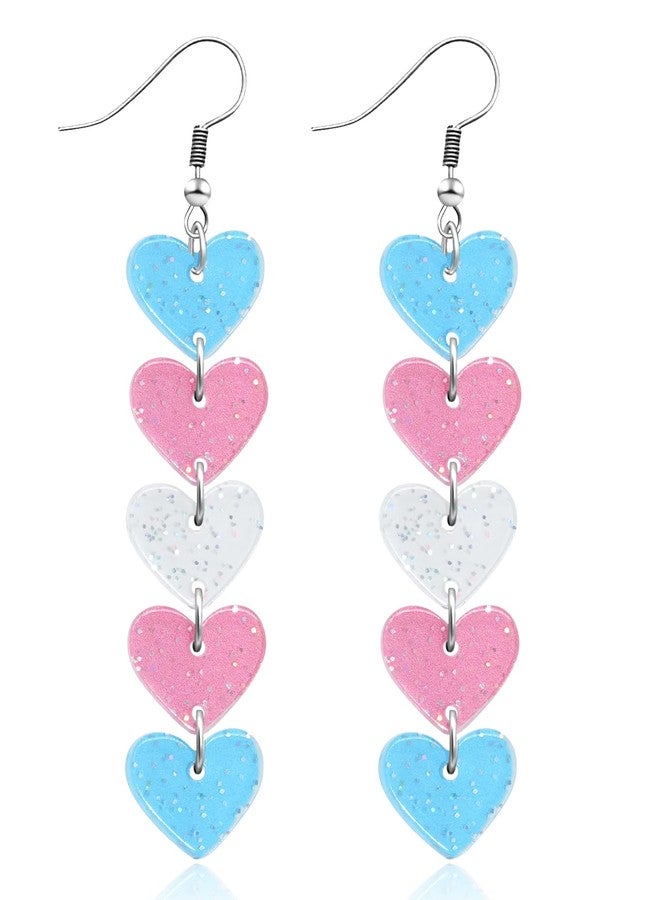 Nylry LGBTQ Rainbow Pride Earrings for Women Men Acrylic LGBT Heart Earrings for Lesbian Transgender Progress Flag Pride Accessories Outfit Gifts LGBT Accessories Outfits-Trans - Image 1