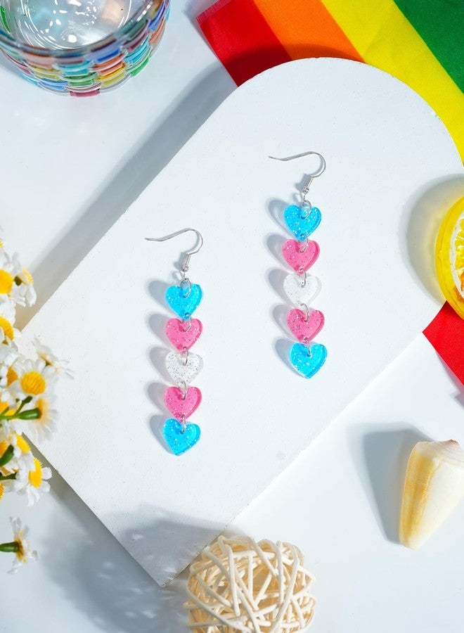 Nylry LGBTQ Rainbow Pride Earrings for Women Men Acrylic LGBT Heart Earrings for Lesbian Transgender Progress Flag Pride Accessories Outfit Gifts LGBT Accessories Outfits-Trans - Image 5