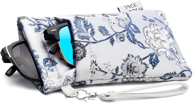 Face Shadow Double Glasses Case Soft Eyeglass Case For Women Men Squeeze Top Sunglasses Case With Cleaning Cloth - Image 1