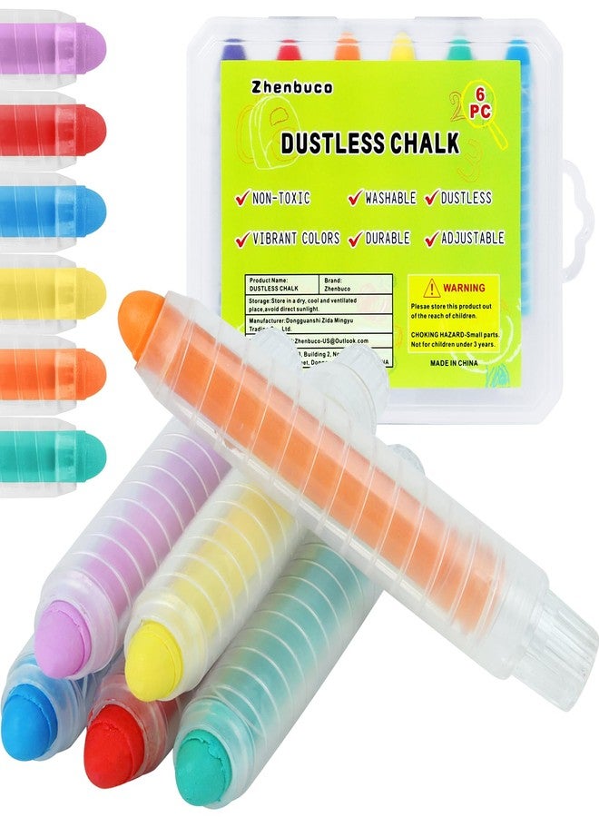 Zhenbuco Dustless Chalk for Kids - 6 PCS Colored Dust-free Twistable Toddler Chalk with Plastic Holder, Non-toxic Washable Easter Sidewalk Chalk for Chalkboard Drawing & Writing - Gift Box Packed - Image 1