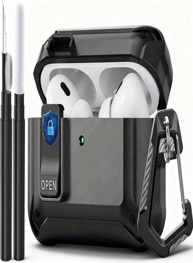 متوافق مع AirPods Pro 3 Case Lock 2025، غطاء حماية مقاوم للصدمات AirPods iPod Pro الجيل الثالث للرجال والنساء مع مجموعة تنظيف وحلقة تثبيت باللون الأسود - Image 1