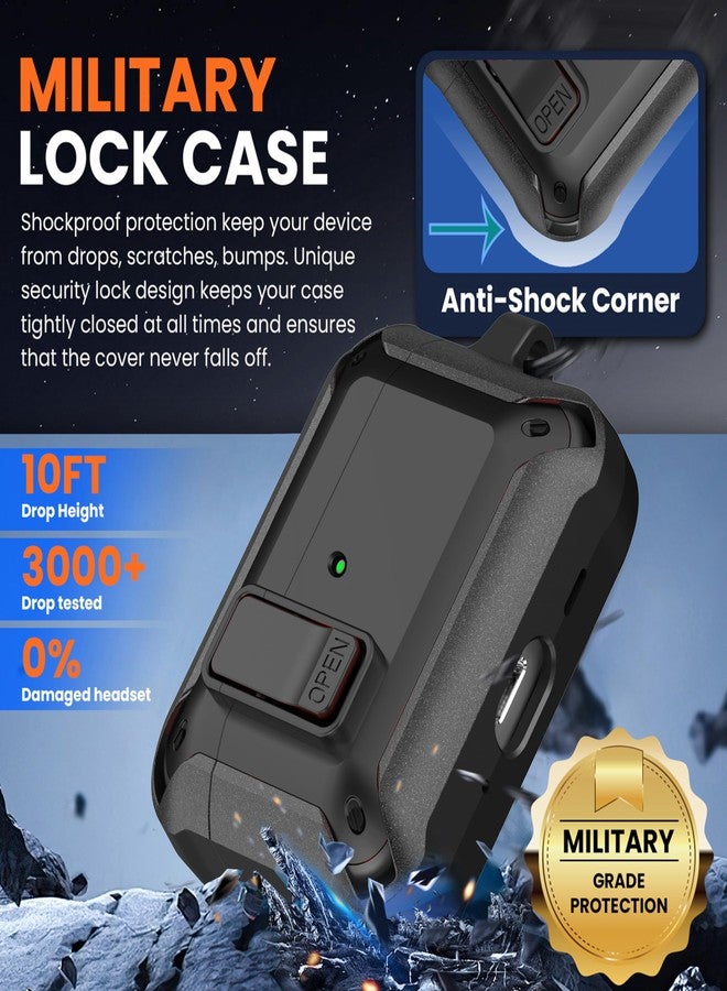 متوافق مع AirPods Pro 3 Case Lock 2025، غطاء حماية مقاوم للصدمات AirPods iPod Pro الجيل الثالث للرجال والنساء مع مجموعة تنظيف وحلقة تثبيت باللون الأسود - Image 3