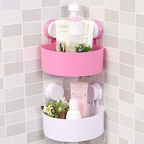 BESTOW® Bathroom Kitchen Storage Triangle Organize Shelf Rack, Shower Corner Caddy Basket with Wall Mounted Suction Cup (Random Color) - 1 Pc - Image 1