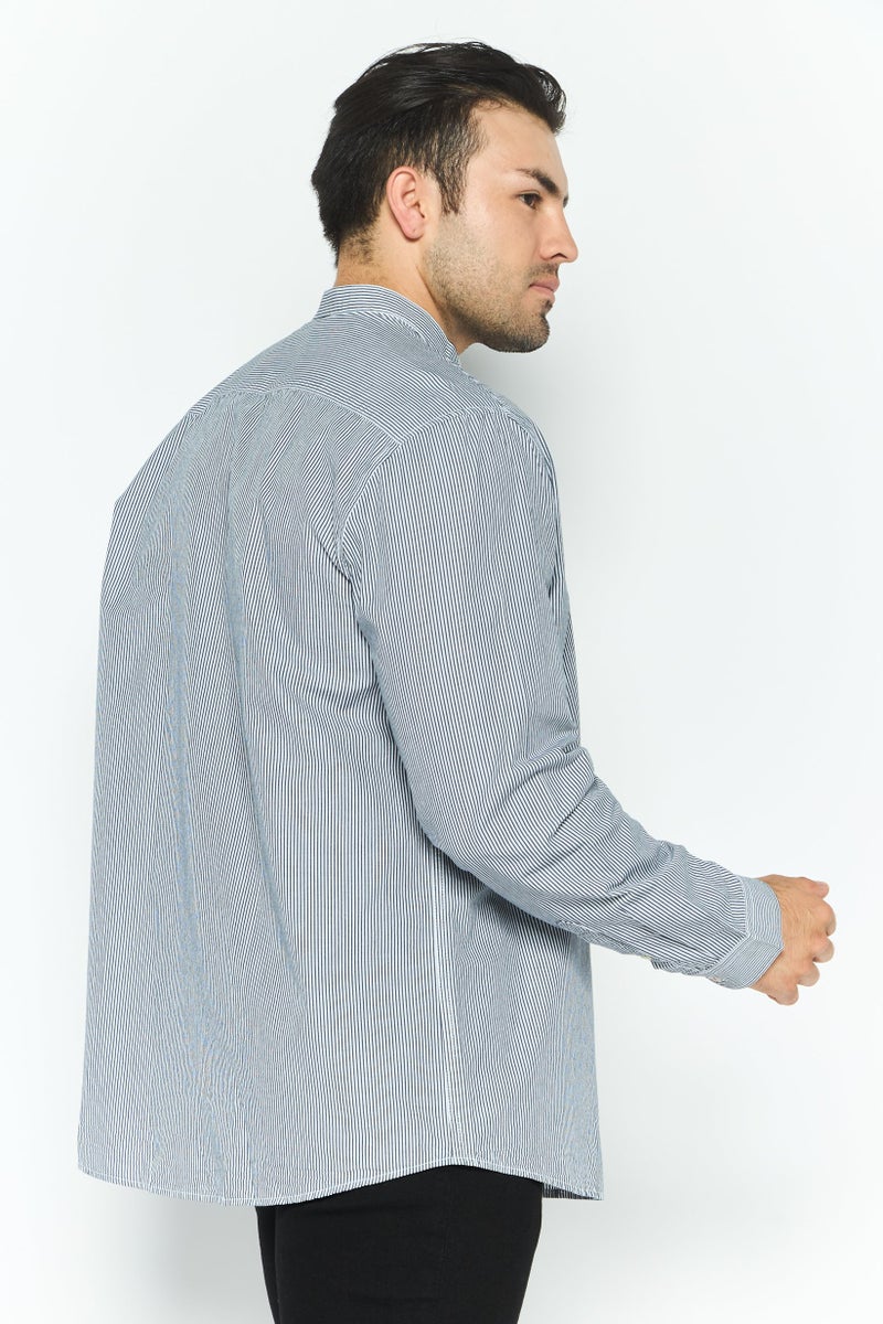 ESPRIT Men Regular Fit Striped Long Sleeves Casual Shirt, Black - Image 4