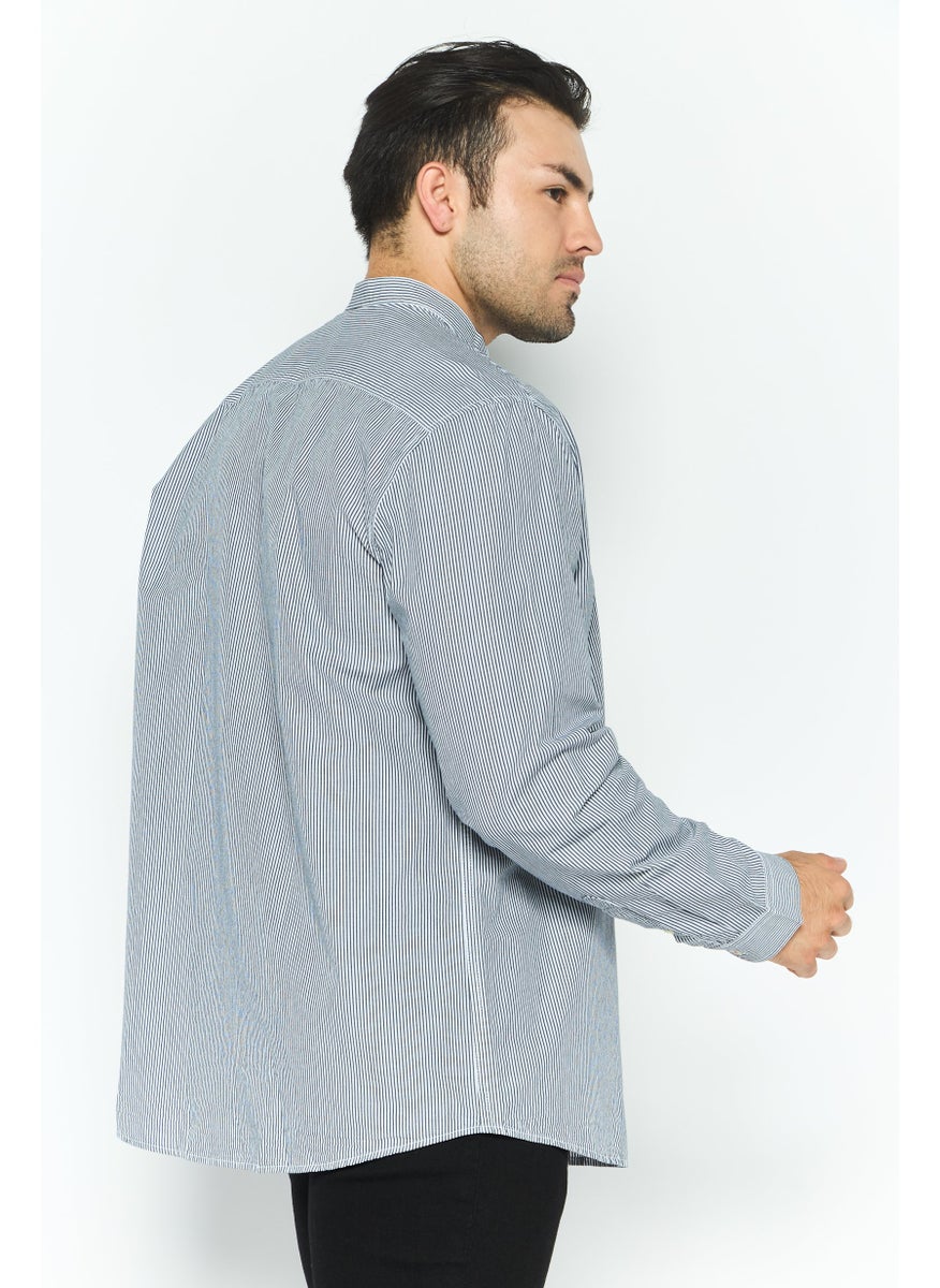ESPRIT Men Regular Fit Striped Long Sleeves Casual Shirt, Black  - Image 4