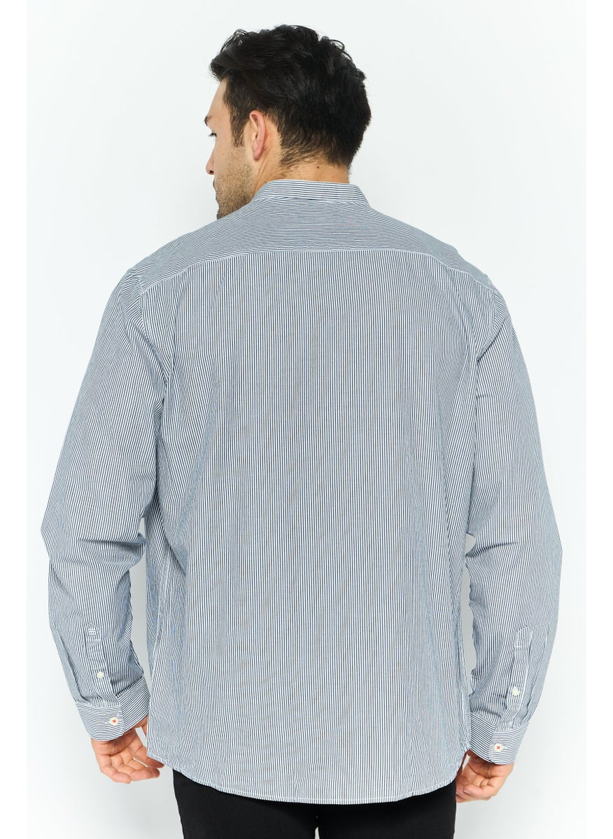 ESPRIT Men Regular Fit Striped Long Sleeves Casual Shirt, Black  - Image 3