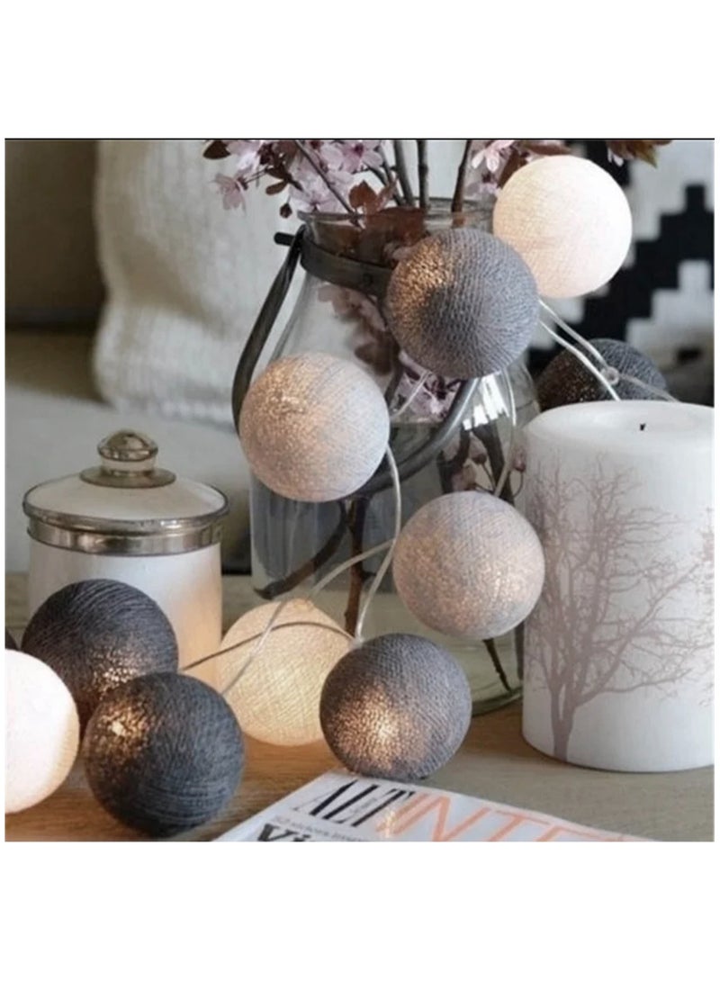 BLUE CORAL كرات قطنية 40 مصباح LED ملون بطول 6 أمتار، سلسلة أضواء خيالية للشوارع، زينة الأشجار، غرفة الأطفال، المنزل، حفلات الزفاف الخارجية، حديقة الفناء (رمادي)  - Image 3