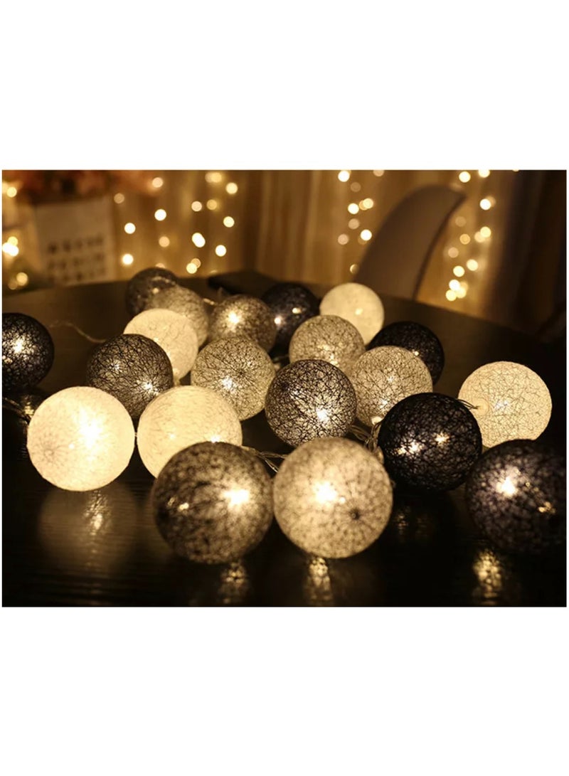 BLUE CORAL كرات قطنية 40 مصباح LED ملون بطول 6 أمتار، سلسلة أضواء خيالية للشوارع، زينة الأشجار، غرفة الأطفال، المنزل، حفلات الزفاف الخارجية، حديقة الفناء (رمادي)  - Image 5