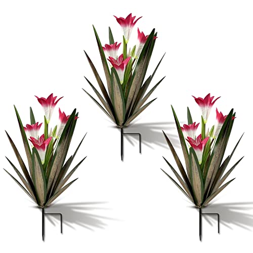 Homight Metal Agave Plant Outdoor Decoration Lily Mexican Yard Art Garden Gift Home Decor Hand Painted Metal Agave Garden Yard Statue, Outdoor Lawn Ornaments(3 Big Red Lilies) - Image 1