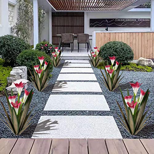 Homight Metal Agave Plant Outdoor Decoration Lily Mexican Yard Art Garden Gift Home Decor Hand Painted Metal Agave Garden Yard Statue, Outdoor Lawn Ornaments(3 Big Red Lilies) - Image 3