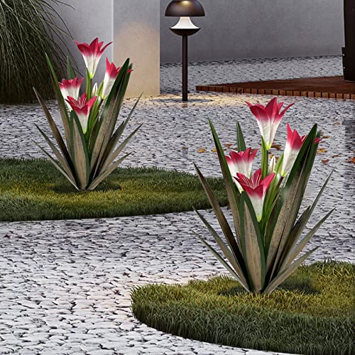 Homight Metal Agave Plant Outdoor Decoration Lily Mexican Yard Art Garden Gift Home Decor Hand Painted Metal Agave Garden Yard Statue, Outdoor Lawn Ornaments(3 Big Red Lilies) - Image 2