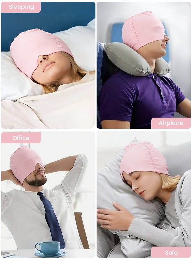 تابيت قبعة لتخفيف الصداع النصفي، غطاء رأس جل بارد لتخفيف الصداع، قناع علاجي بارد للصداع النصفي، مناسب للتوتر والإجهاد وانتفاخ العينين والجيوب الأنفية، قبعة رأس جل مهدئة 360 درجة عديمة الرائحة (طوق رأس جل وردي) - Image 3