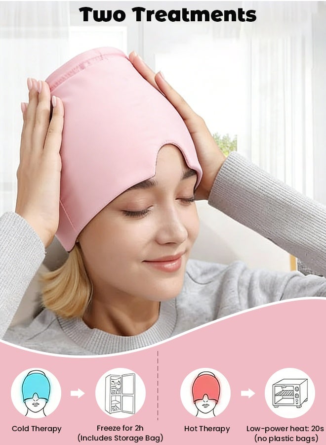 تابيت قبعة لتخفيف الصداع النصفي، غطاء رأس جل بارد لتخفيف الصداع، قناع علاجي بارد للصداع النصفي، مناسب للتوتر والإجهاد وانتفاخ العينين والجيوب الأنفية، قبعة رأس جل مهدئة 360 درجة عديمة الرائحة (طوق رأس جل وردي) - Image 2
