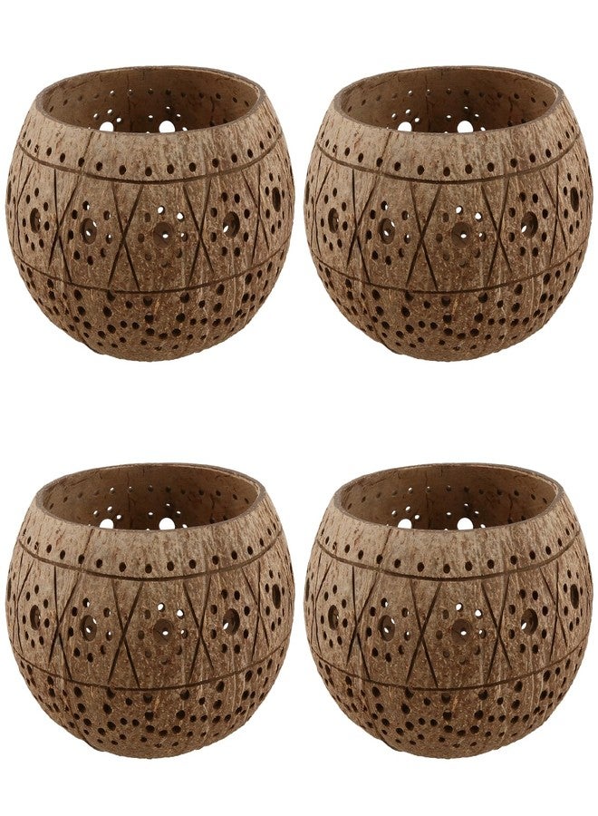 HAKZEON 4 PCS Coconut Shell Candle Holders, Coconut Shell Candles Bulk, Coconut Votive Holder, Tropical Decorative Candle Holders for Table, Tropical Decor - Image 1
