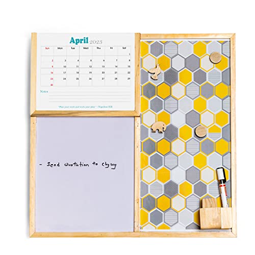 IVEI Combination Board | Whiteboard and Magnet Board with Planner | Includes Space to Hold Marker and Duster | 20in X 20in (Yellow) - Image 1