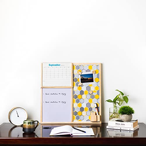 IVEI Combination Board | Whiteboard and Magnet Board with Planner | Includes Space to Hold Marker and Duster | 20in X 20in (Yellow) - Image 3