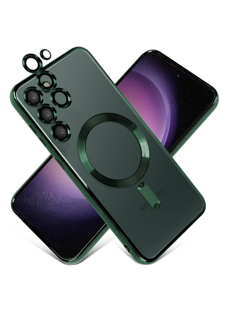 MUNTAQI Magnetic Clear Case for Samsung Galaxy S23 with Camera Lens Protector Magsafe Compatible Electroplated Soft TPU Shockproof Anti-Scratch Phone Case - Image 1
