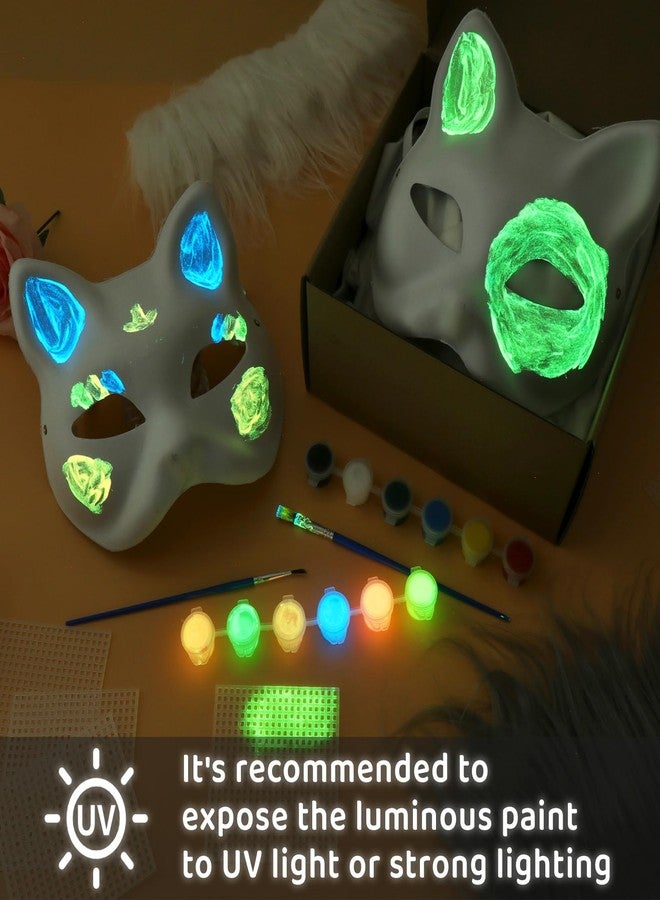 Dreamtop 15Pcs DIY Glow Therian Mask Cat Kit Includes Blank Cat Masks Faux Fur Fabric Plastic Meshes Sheets Glow and Acrylic Paint, Costume Masks for Halloween Masquerade Cosplay Party - Image 2