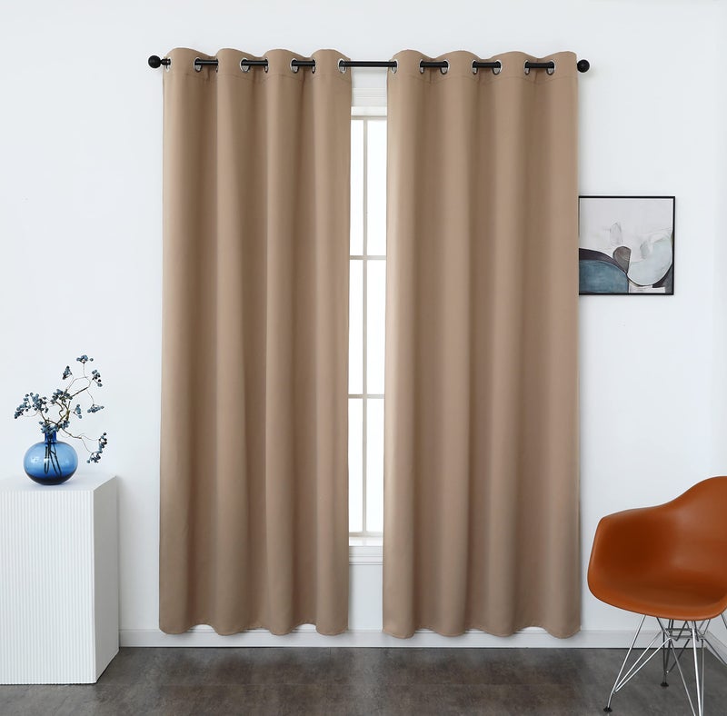 INLINAS 42W x 96L Inch Blackout Curtains for Bedroom  Thermal Insulated  Noise Reduction  Energy Saving Set of 2 Panels  Khaki - Image 1