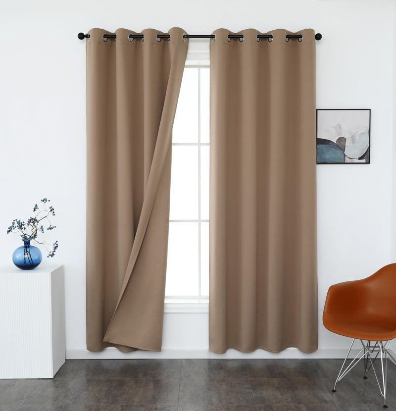 INLINAS 42W x 96L Inch Blackout Curtains for Bedroom  Thermal Insulated  Noise Reduction  Energy Saving Set of 2 Panels  Khaki - Image 2