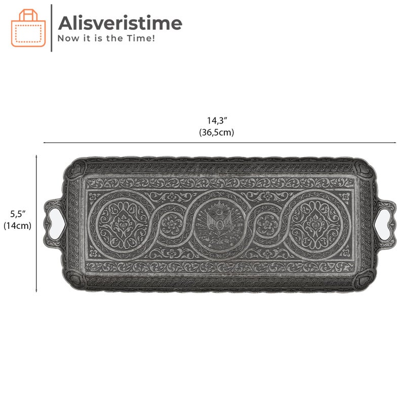 Alisveristime Turkish Ottoman Coffee Tea Beverage Serving Rectangle Tray (Small Tray) (13 INC*5.5 INC) (Black) - Image 3