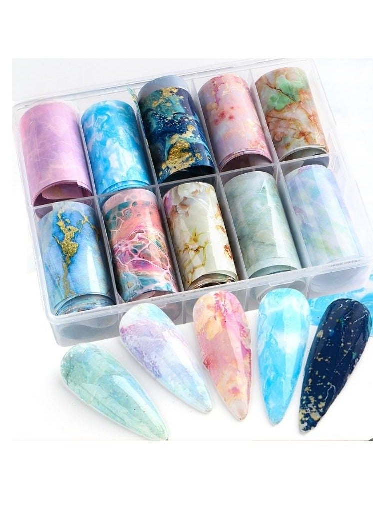 10 Rolls Nail Foil Transfer Sticker  Nail Decoration Nail Foil Wraps 4x100CM Each roll - Image 1