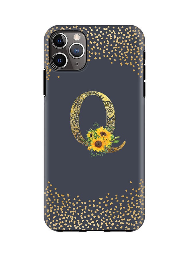 Stylizedd Monogram Tough Cover for Apple iPhone 11 Pro Max Case Custom Initials Letter Floral Mandala Pattern Tough Pro Dual Layer hybrid PC inner TPU protection Alphabet- Q (Grey) - Image 1