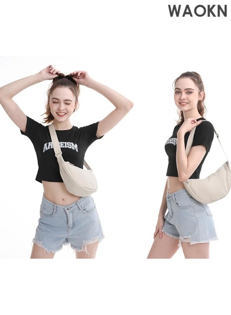 WAOKN Unisex Nylon Crescent Crossbody Bag - Lightweight Fanny Pack for Women & Men - Bag with Adjustable Strap - Hands-Free Travel Essentials Pouch for Phone/Wallet/Keys (White) - Image 2