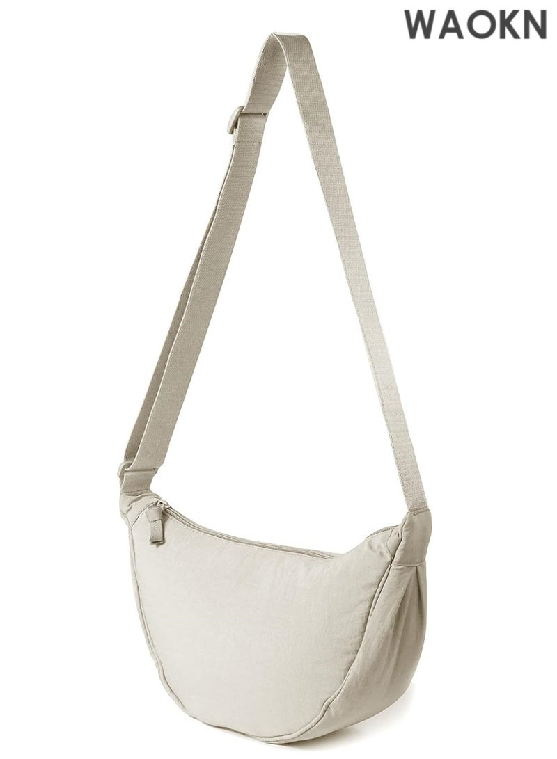 WAOKN Unisex Nylon Crescent Crossbody Bag - Lightweight Fanny Pack for Women & Men - Bag with Adjustable Strap - Hands-Free Travel Essentials Pouch for Phone/Wallet/Keys (White) - Image 1