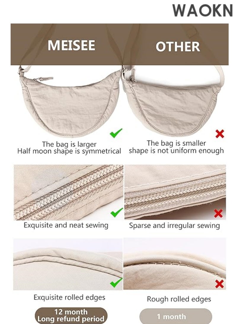 WAOKN Unisex Nylon Crescent Crossbody Bag - Lightweight Fanny Pack for Women & Men - Bag with Adjustable Strap - Hands-Free Travel Essentials Pouch for Phone/Wallet/Keys (White) - Image 3