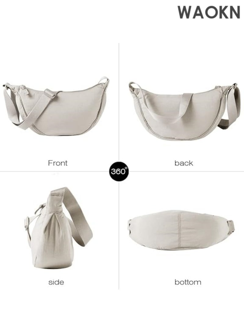 WAOKN Unisex Nylon Crescent Crossbody Bag - Lightweight Fanny Pack for Women & Men - Bag with Adjustable Strap - Hands-Free Travel Essentials Pouch for Phone/Wallet/Keys (White) - Image 5