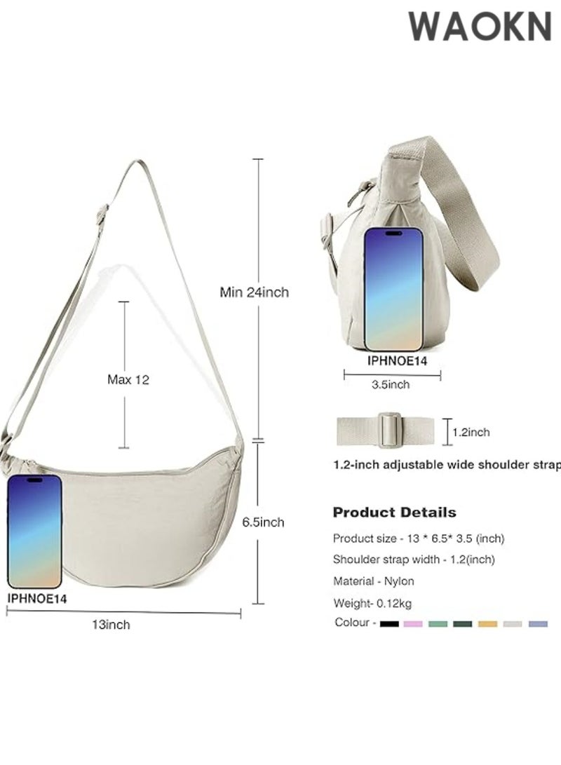 WAOKN Unisex Nylon Crescent Crossbody Bag - Lightweight Fanny Pack for Women & Men - Bag with Adjustable Strap - Hands-Free Travel Essentials Pouch for Phone/Wallet/Keys (White) - Image 4