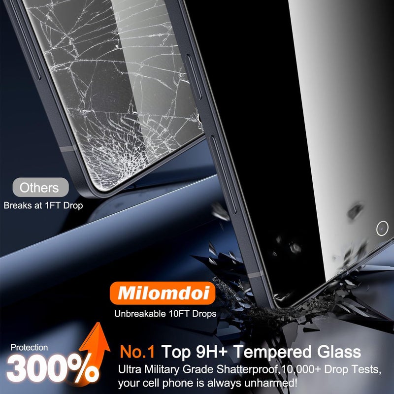 Milomdoi 3 Pack Privacy Screen Protector for Samsung Galaxy S25 Ultra Tempered Glass with 3 Pack Camera Lens Protector, Ultra 9H Accessories [Support Fingerprint Unlock] Black - Image 3