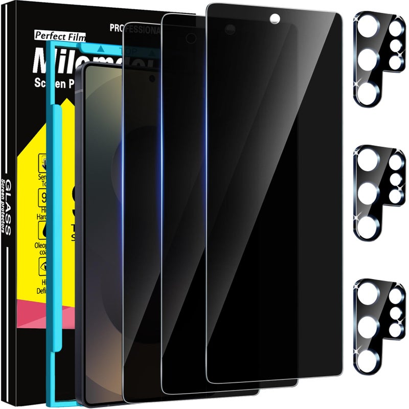 Milomdoi 3 Pack Privacy Screen Protector for Samsung Galaxy S25 Ultra Tempered Glass with 3 Pack Camera Lens Protector, Ultra 9H Accessories [Support Fingerprint Unlock] Black - Image 1