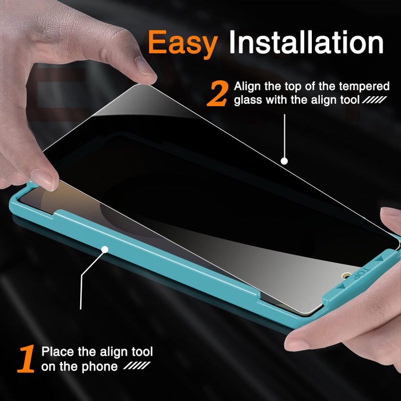 Milomdoi 3 Pack Privacy Screen Protector for Samsung Galaxy S25 Ultra Tempered Glass with 3 Pack Camera Lens Protector, Ultra 9H Accessories [Support Fingerprint Unlock] Black - Image 5