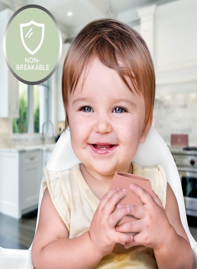 سبريك كوب سيليكون للأطفال - كوب تدريب للأطفال الصغار - كوب مفتوح لفطام الطفل الذاتي، عبوتان من أكواب الشرب غير القابلة للانسكاب - ناعمة ولطيفة على اللثة، أكواب سيليكون خالية من مادة BPA (لون الكوارتز الوردي/أخضر فاتح) - Image 4