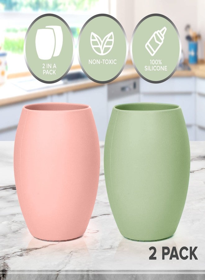 سبريك كوب سيليكون للأطفال - كوب تدريب للأطفال الصغار - كوب مفتوح لفطام الطفل الذاتي، عبوتان من أكواب الشرب غير القابلة للانسكاب - ناعمة ولطيفة على اللثة، أكواب سيليكون خالية من مادة BPA (لون الكوارتز الوردي/أخضر فاتح) - Image 3