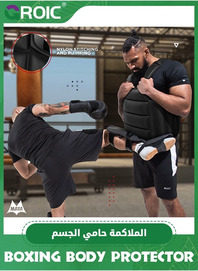 GROIC Boxing Chest Guard, Boxing Body Protector Reversible, Kickboxing MMA Muay Thai Chest Guard, Sparring Training Heavy Punching, Martial Arts Belly Protection Pad, Taekwondo TKD Vest, Adults,160-180cm  - Image 3