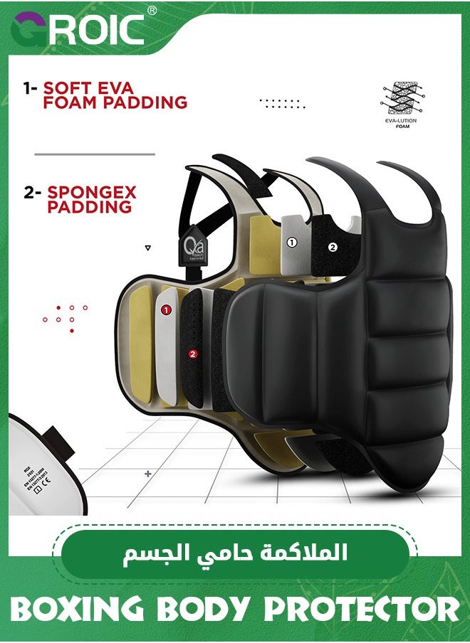 GROIC Boxing Chest Guard, Boxing Body Protector Reversible, Kickboxing MMA Muay Thai Chest Guard, Sparring Training Heavy Punching, Martial Arts Belly Protection Pad, Taekwondo TKD Vest, Adults,160-180cm  - Image 4