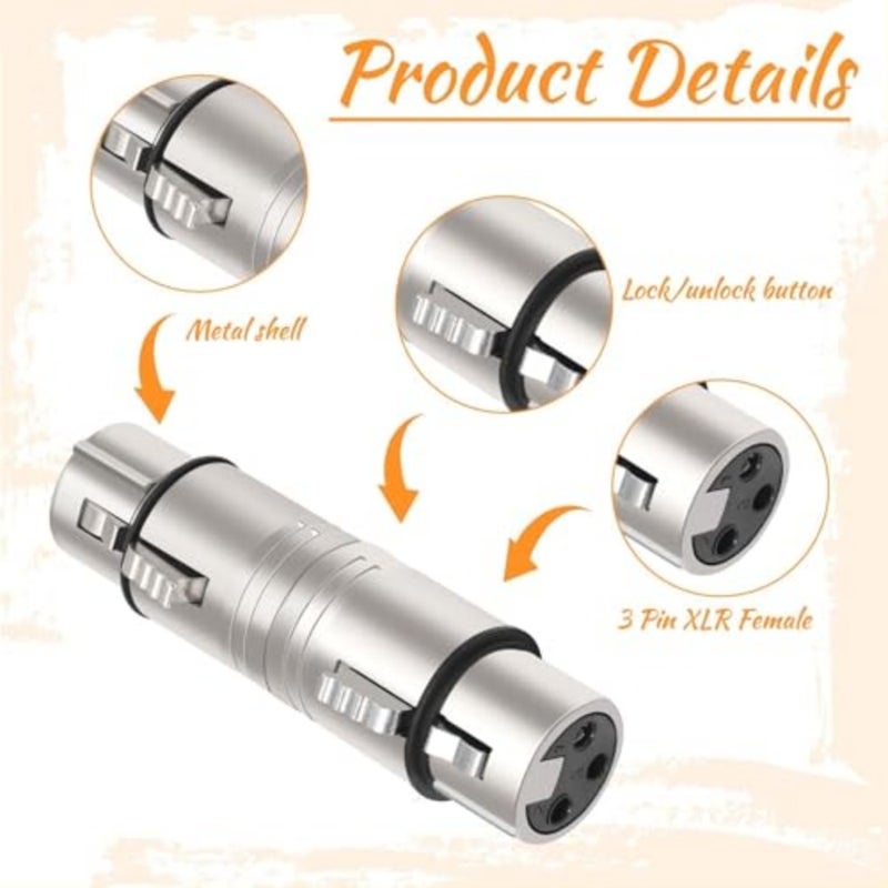 محول XLR أنثى إلى أنثى، قطعتان من موصل الصوت ذو 3 دبابيس، وصلة كابل XLR للميكروفون، الخلاط، الواجهة، معدات الاستوديو، غلاف معدني متين للحصول على صوت واضح - Image 2