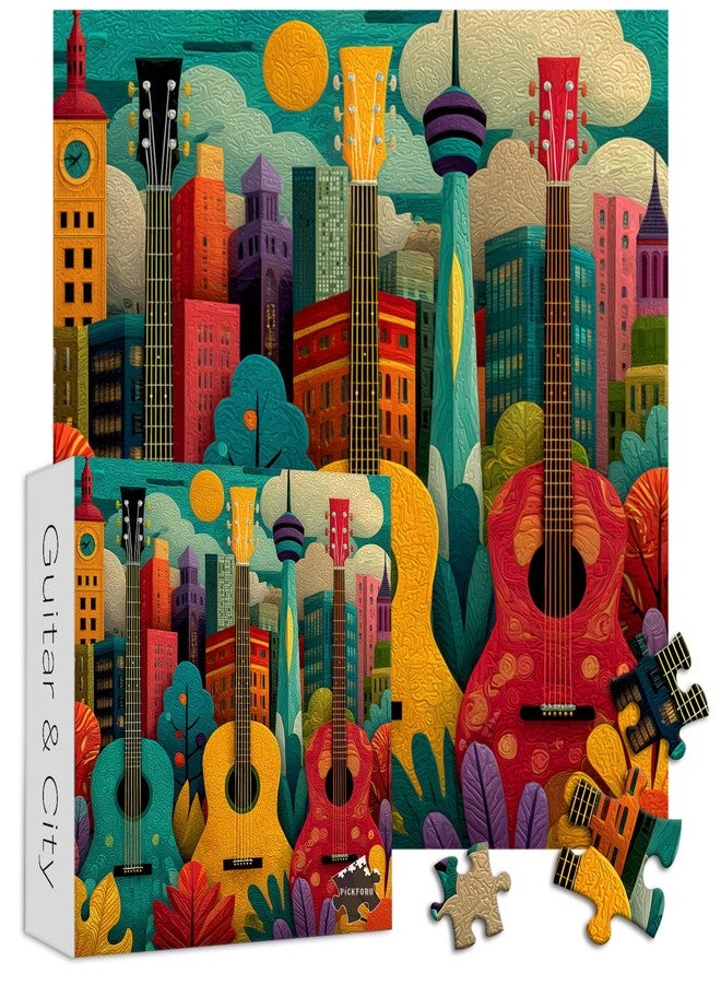 PICKFORU أحجية PICKFORU Guitar City للكبار 1000 قطعة، أحجية قرية من اللباد المبطن، أحجية فنية حديثة مطرزة - Image 2