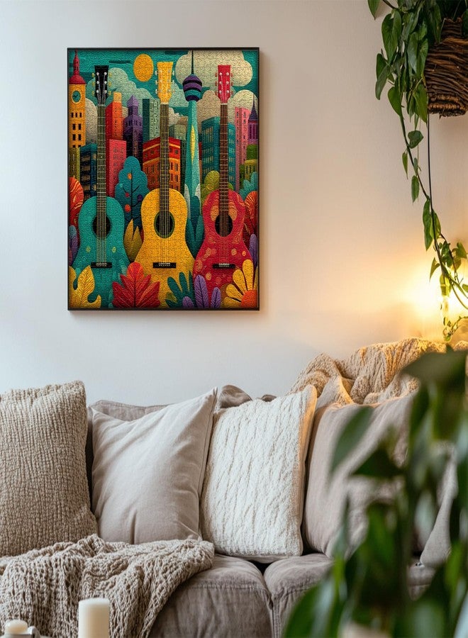 PICKFORU أحجية PICKFORU Guitar City للكبار 1000 قطعة، أحجية قرية من اللباد المبطن، أحجية فنية حديثة مطرزة - Image 4
