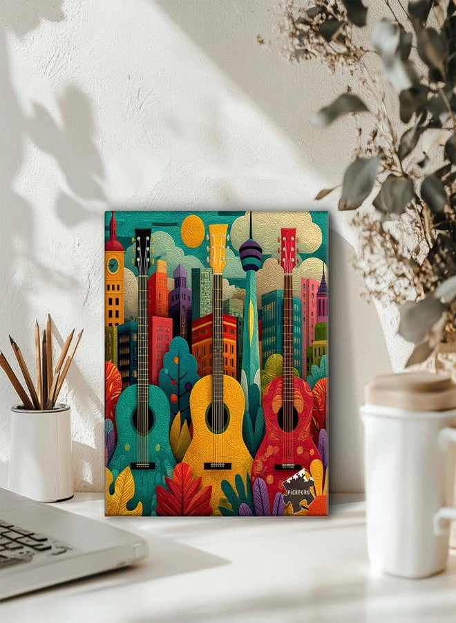 PICKFORU أحجية PICKFORU Guitar City للكبار 1000 قطعة، أحجية قرية من اللباد المبطن، أحجية فنية حديثة مطرزة - Image 3