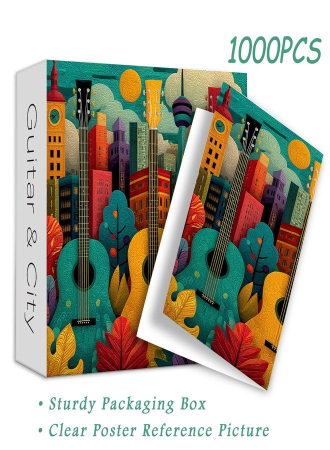 PICKFORU أحجية PICKFORU Guitar City للكبار 1000 قطعة، أحجية قرية من اللباد المبطن، أحجية فنية حديثة مطرزة - Image 5